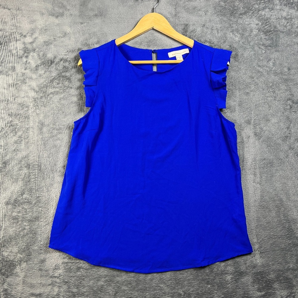 Monteau Los Angeles Blouse Top Womens XL Royal Blue Ruffle Sleeves Keyhole Back